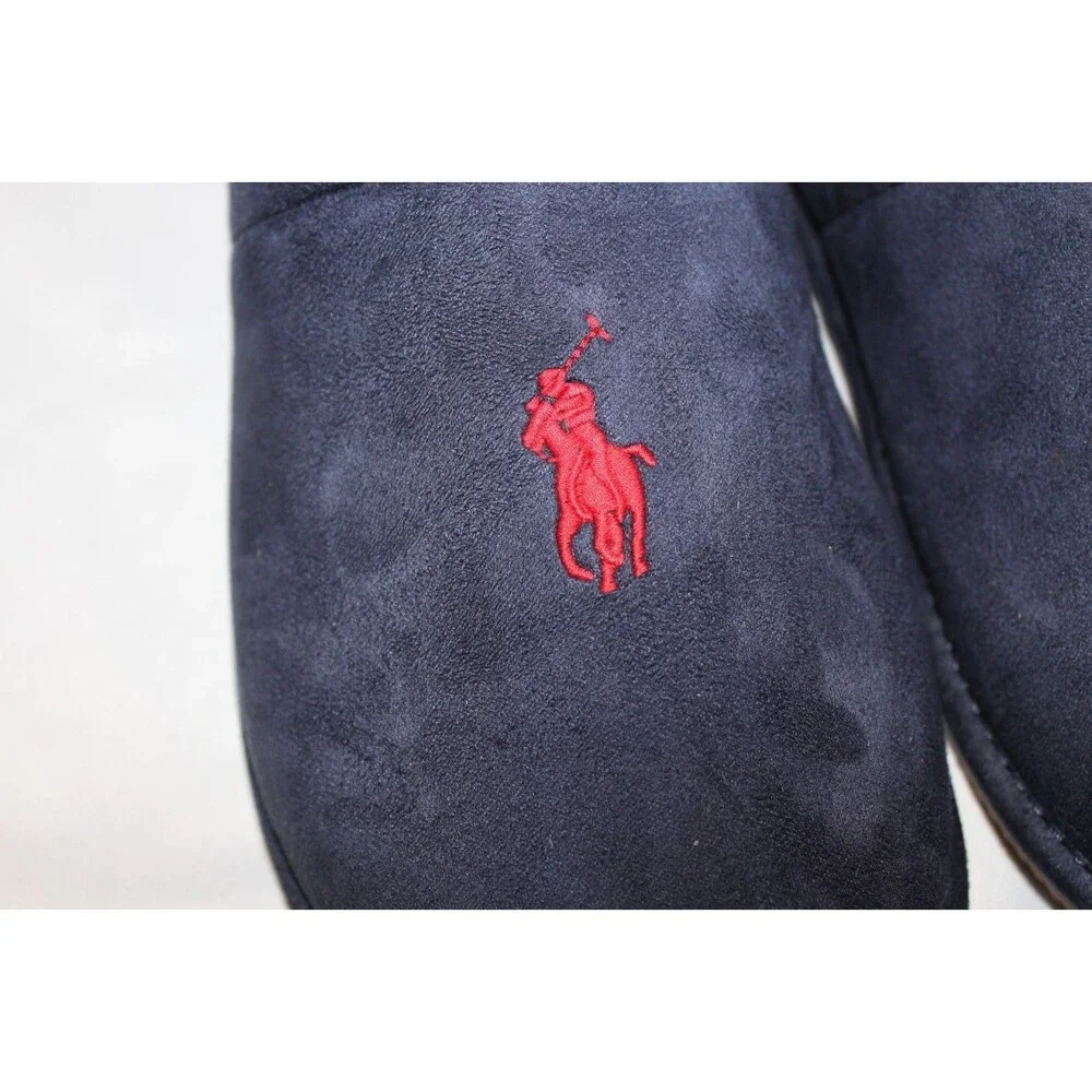 NIB POLO RALPH LAUREN MEN'S SLIP ON LOGO SCUFF HORSE SLIPPERS NAVY BLUE SZ‎ 9